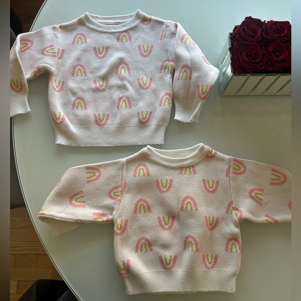 SHEIN Kids Sweater with Rainbow Design - White and Pink